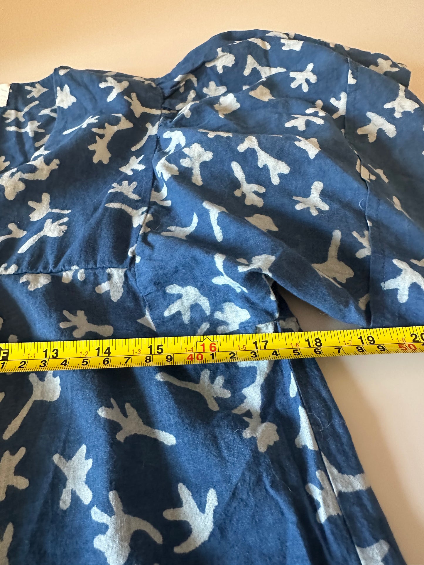 Mirth Indigo Block Print Short Cotton Mini Dress with Pockets | Size XS