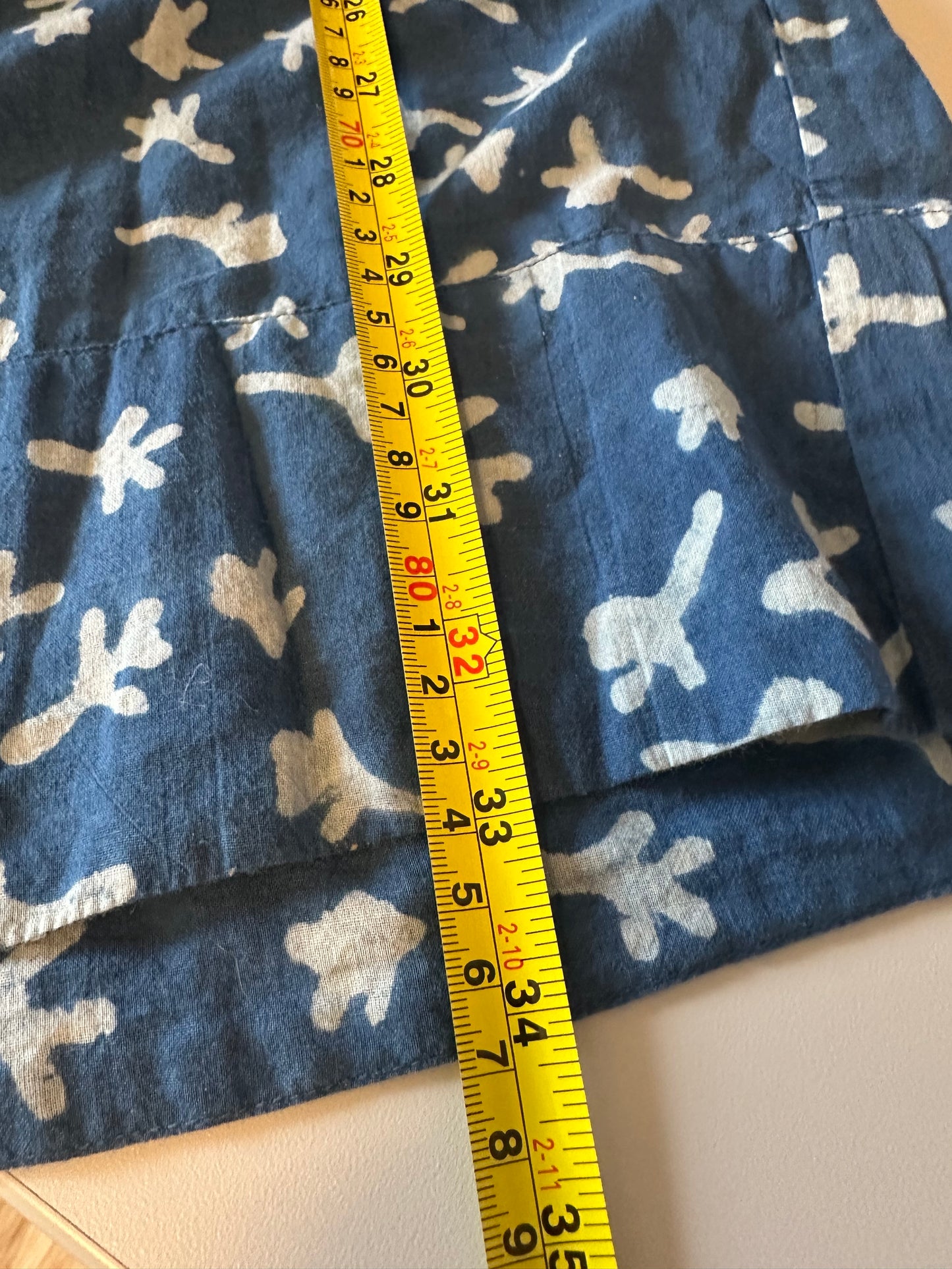 Mirth Indigo Block Print Short Cotton Mini Dress with Pockets | Size XS
