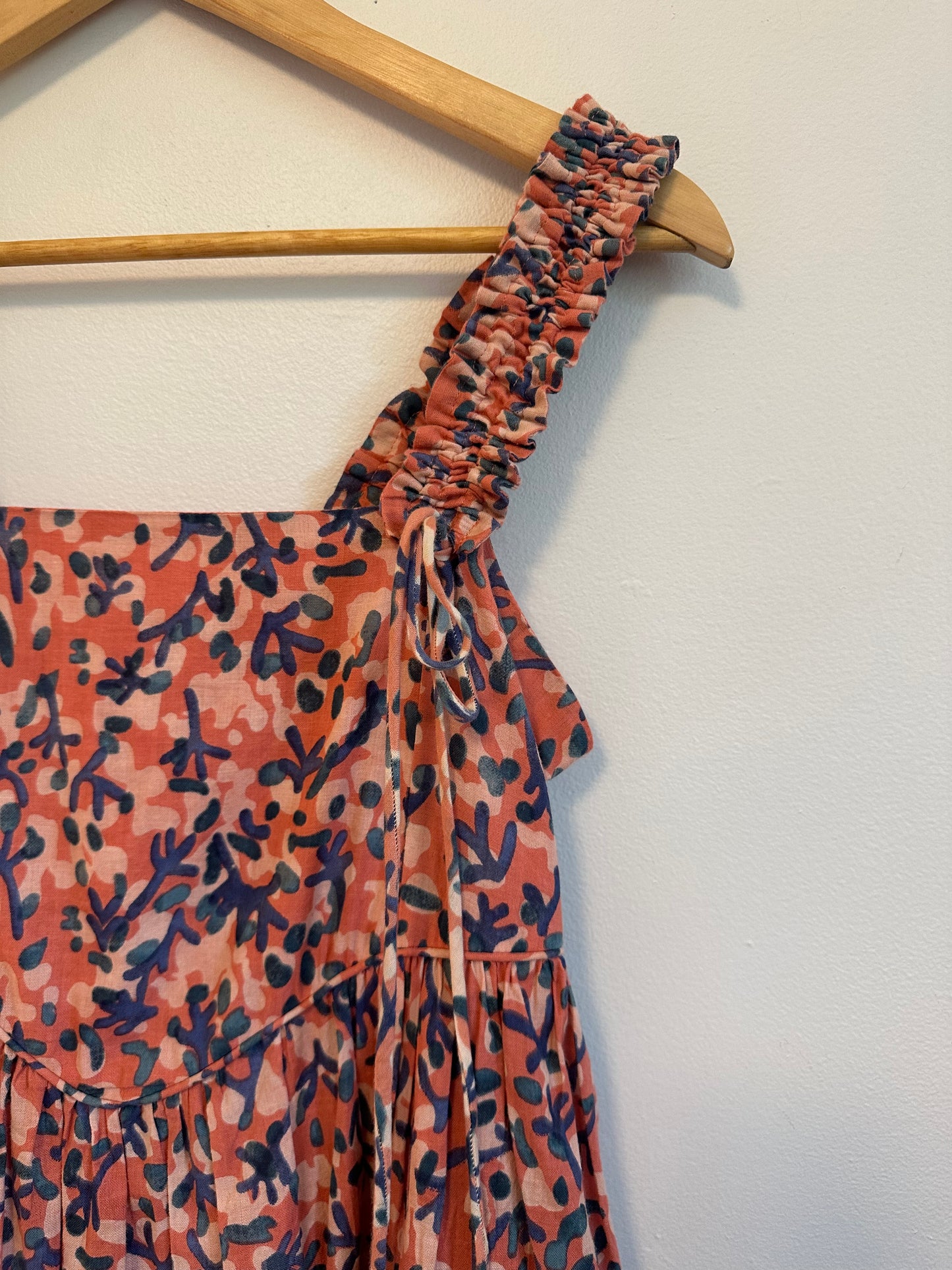 Mirth Coral Floral Midi Dress | Size XS