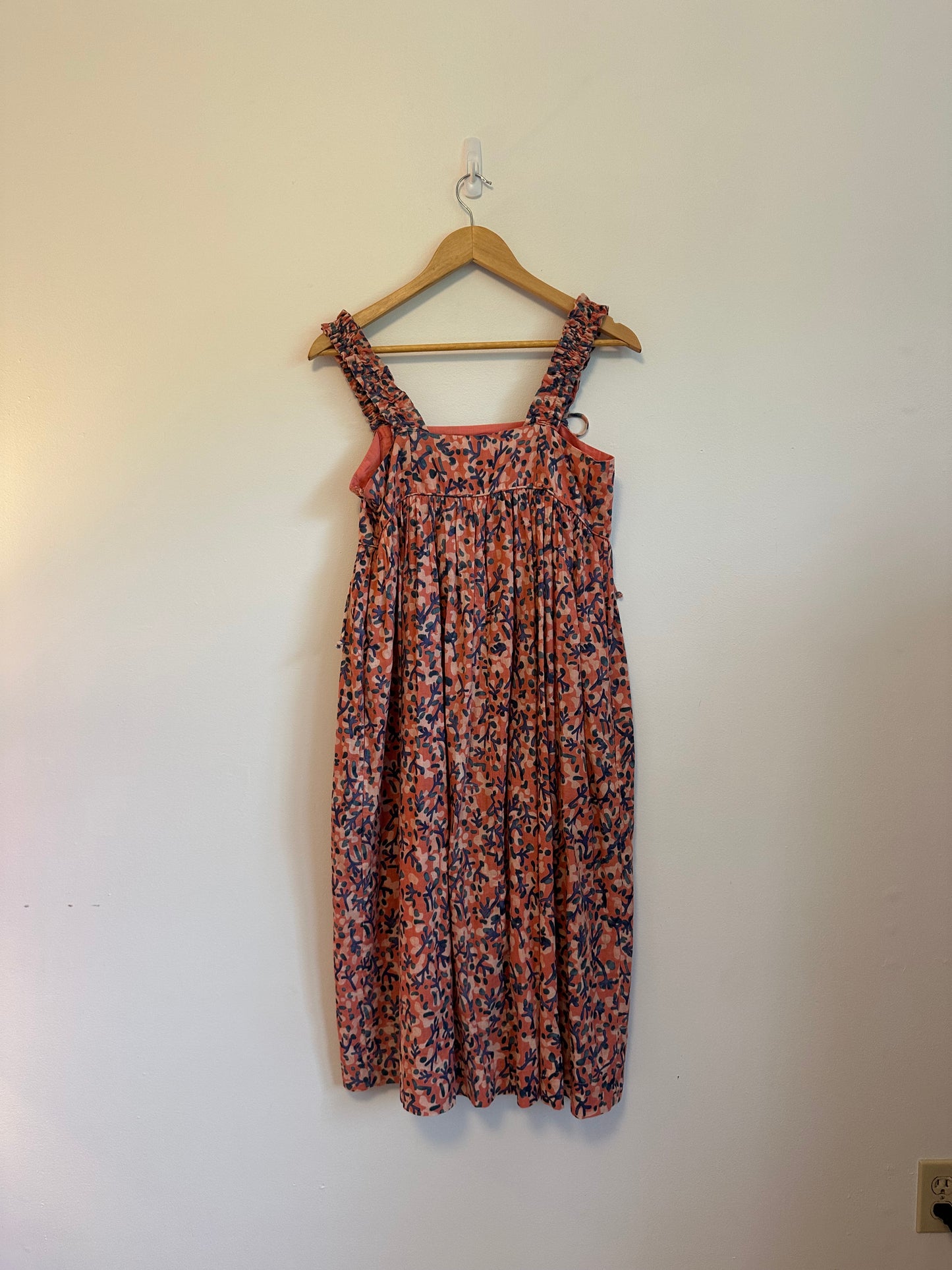 Mirth Coral Floral Midi Dress | Size XS