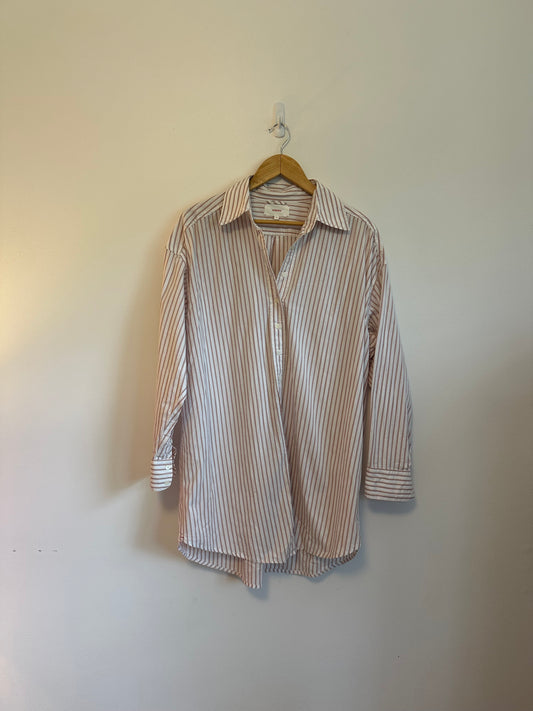 Xirena Oversized Button Down Shirt in Tan and White Stripe | Size XS