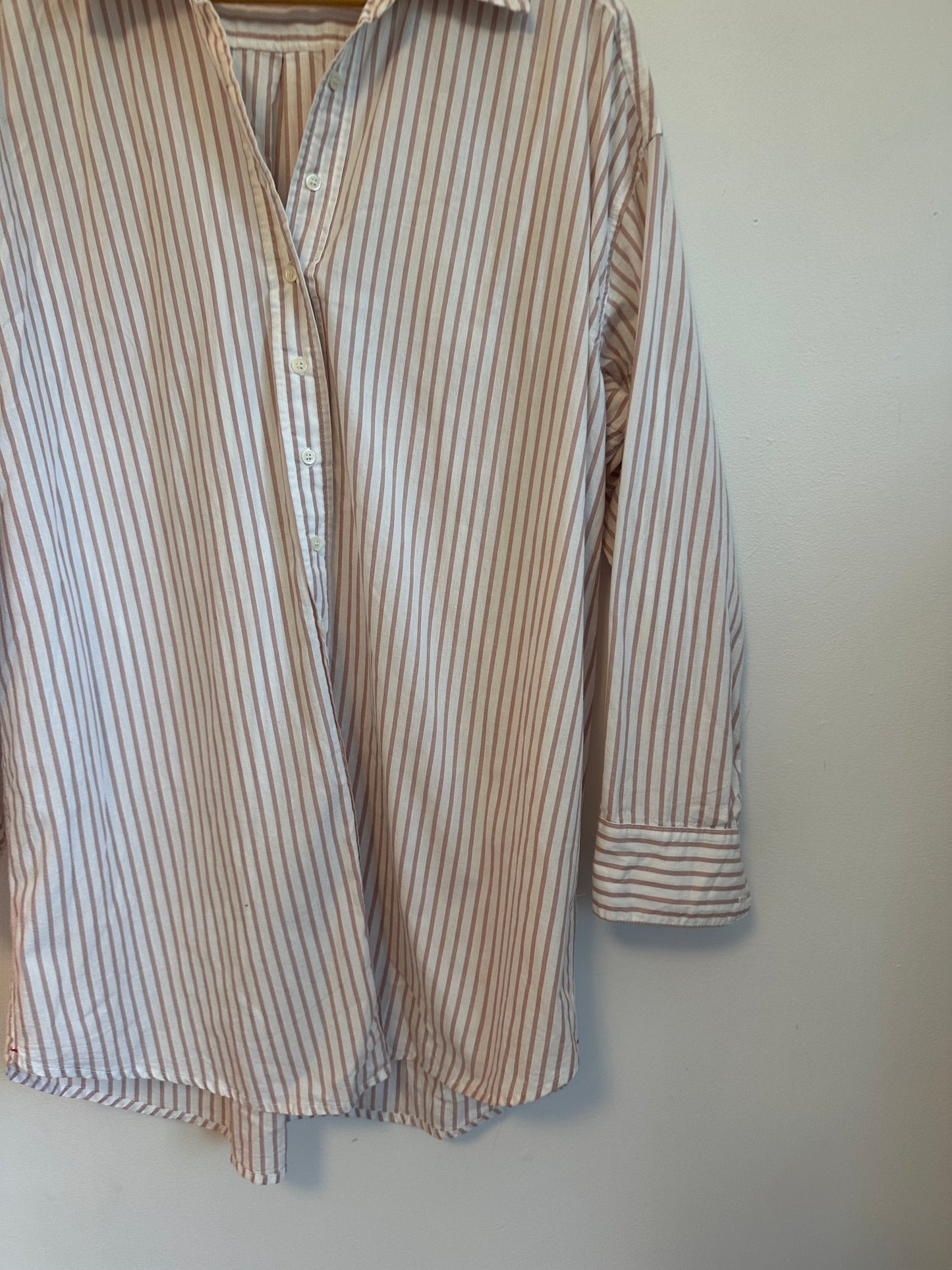 Xirena Oversized Button Down Shirt in Tan and White Stripe | Size XS