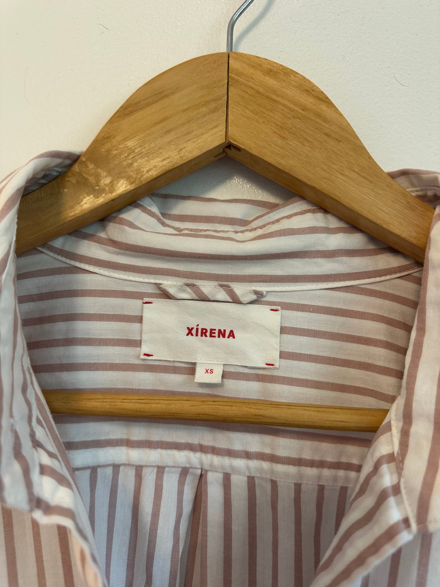 Xirena Oversized Button Down Shirt in Tan and White Stripe | Size XS