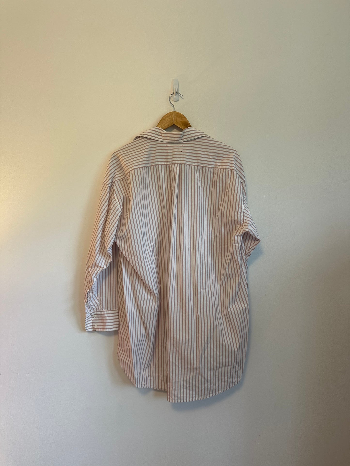 Xirena Oversized Button Down Shirt in Tan and White Stripe | Size XS