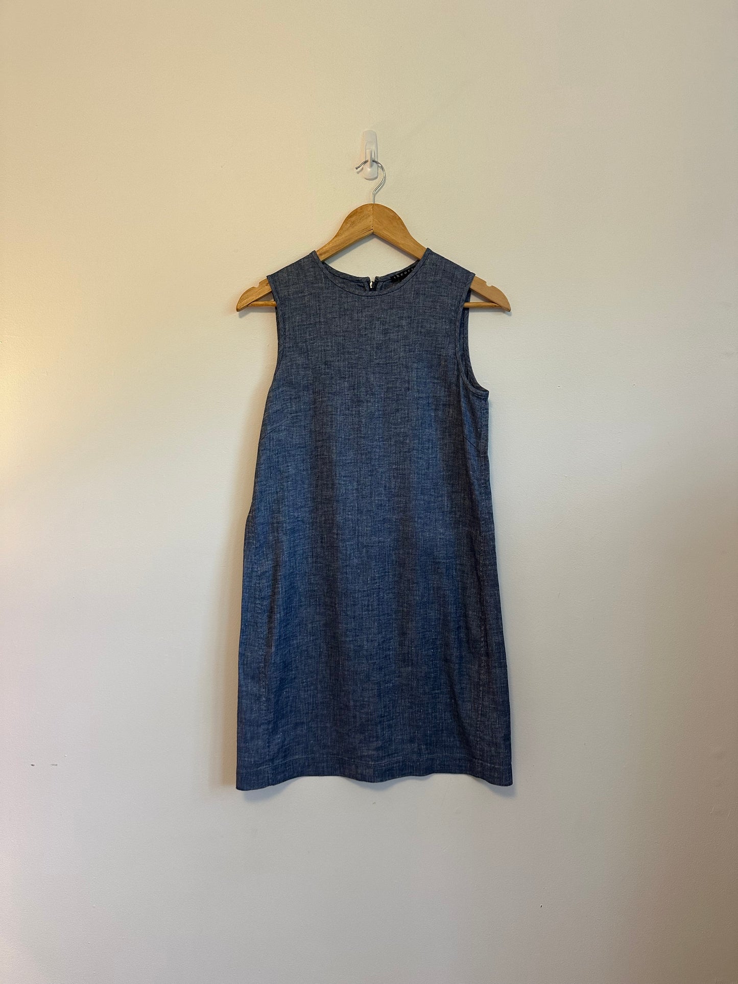 Theory Linen Blend Chambray Denim Shift Dress | Size 4