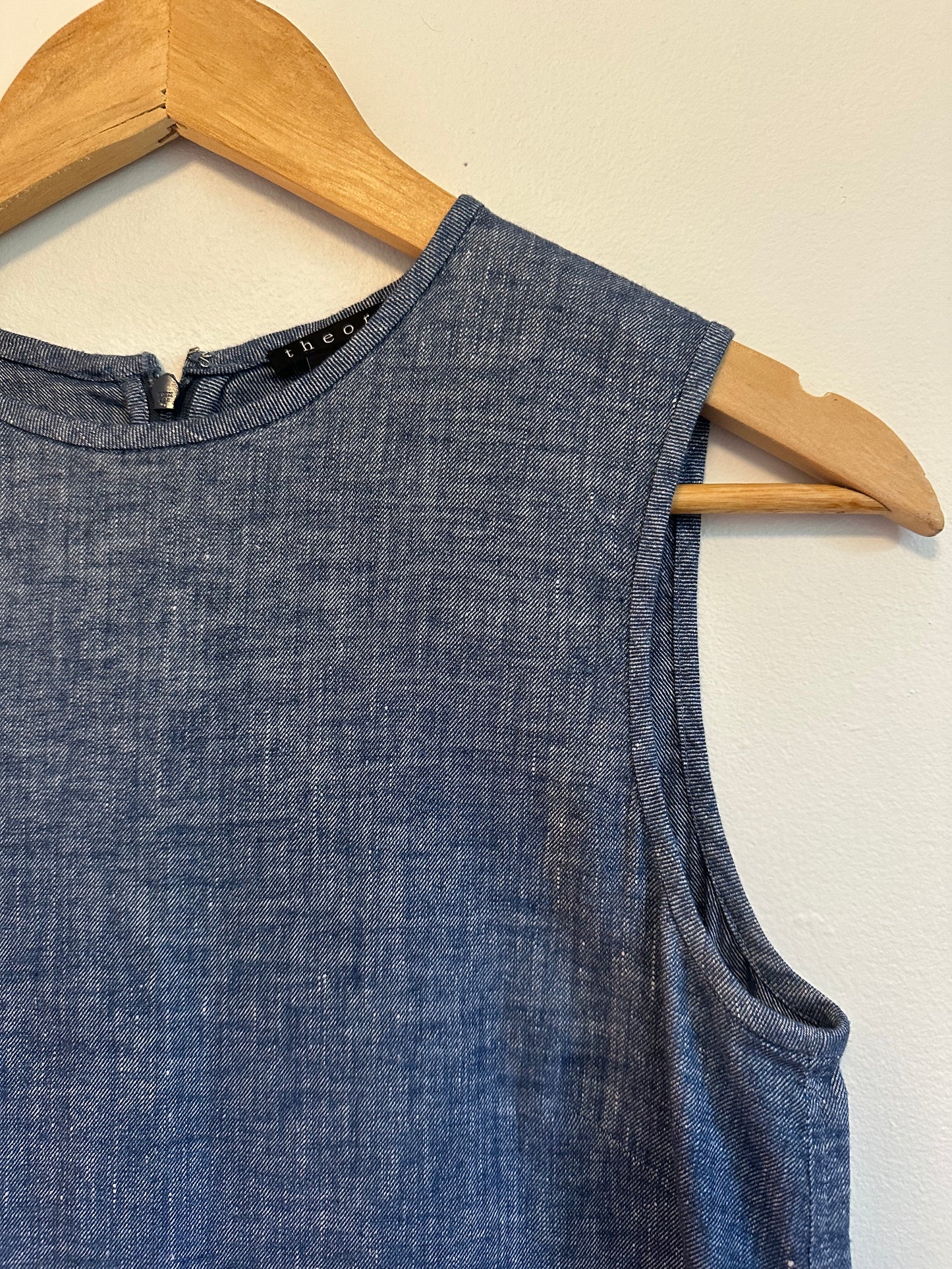 Theory Linen Blend Chambray Denim Shift Dress | Size 4