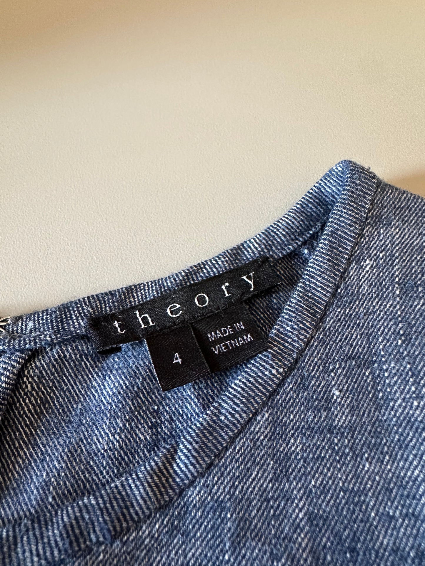 Theory Linen Blend Chambray Denim Shift Dress | Size 4