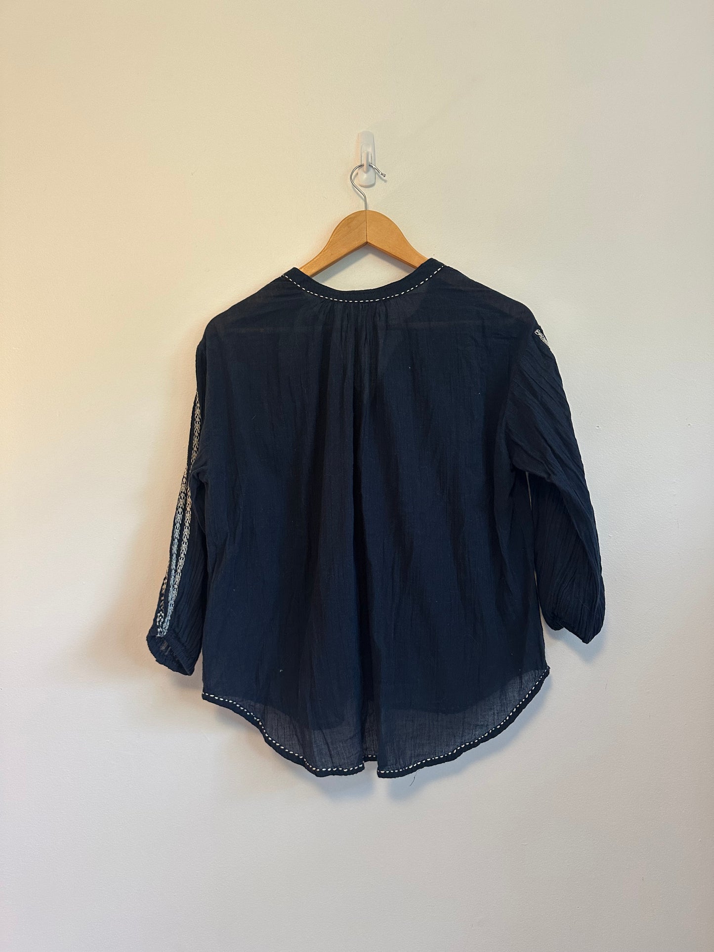 Velvet by Graham & Spencer Navy Blue Button Down Peasant Top | Size Small