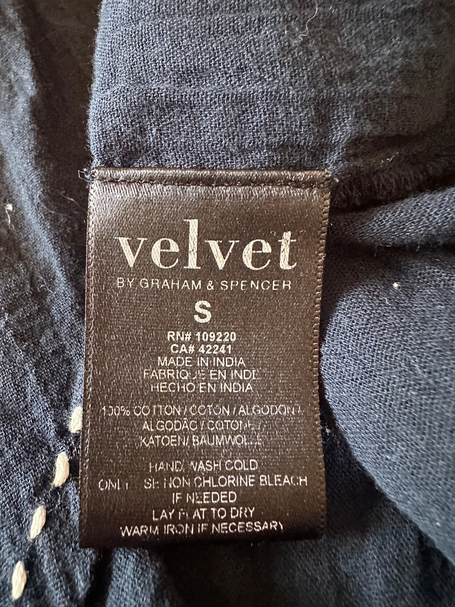 Velvet by Graham & Spencer Navy Blue Button Down Peasant Top | Size Small