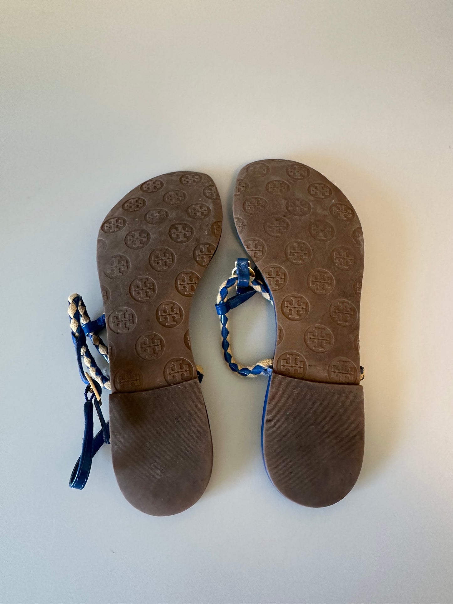 Tory Burch Aine Flat Thong Sandals in Blue Patent Leather | Size 9