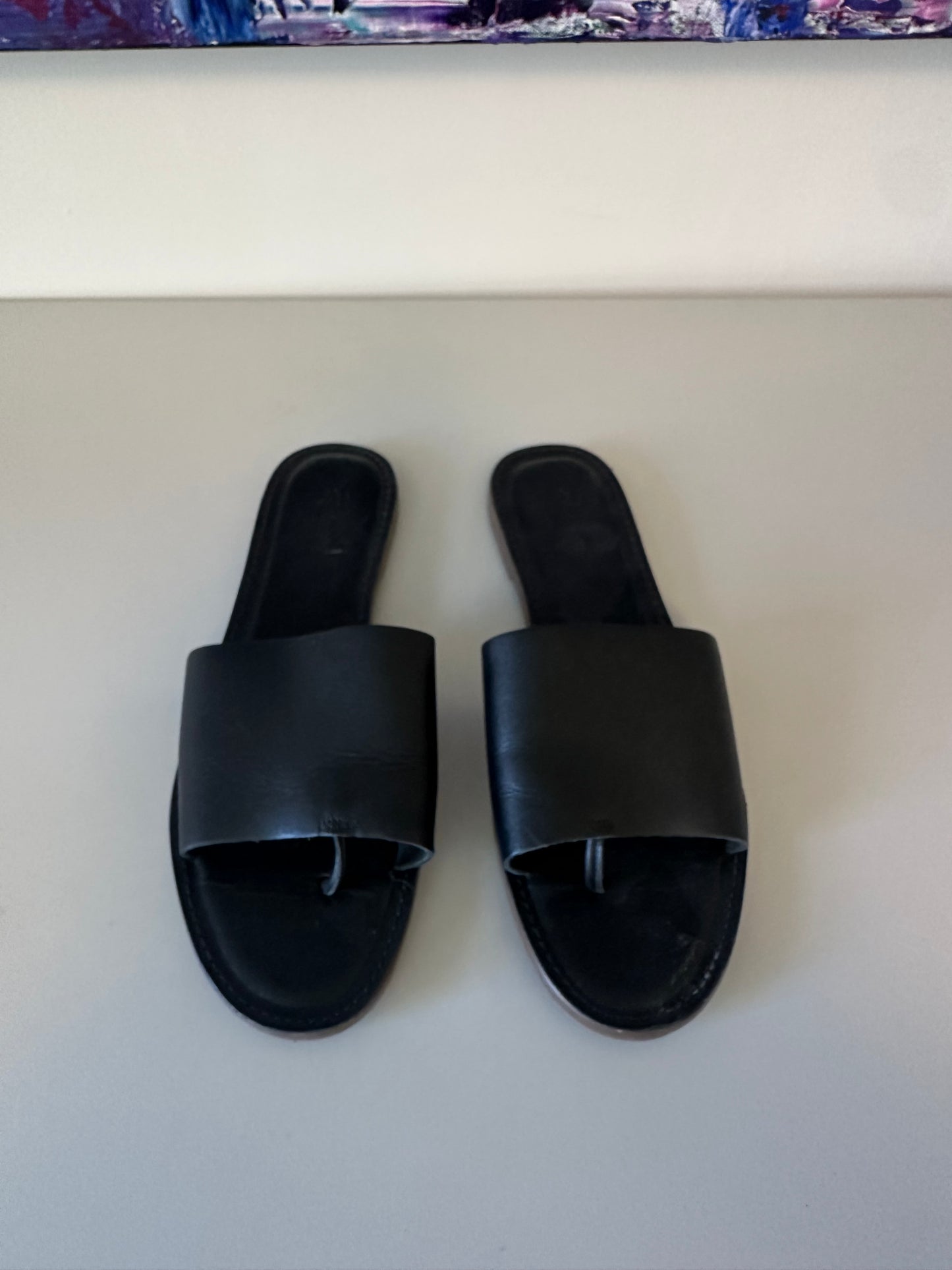 The Boardwalk Post Slide Sandal in True Black | Size 9