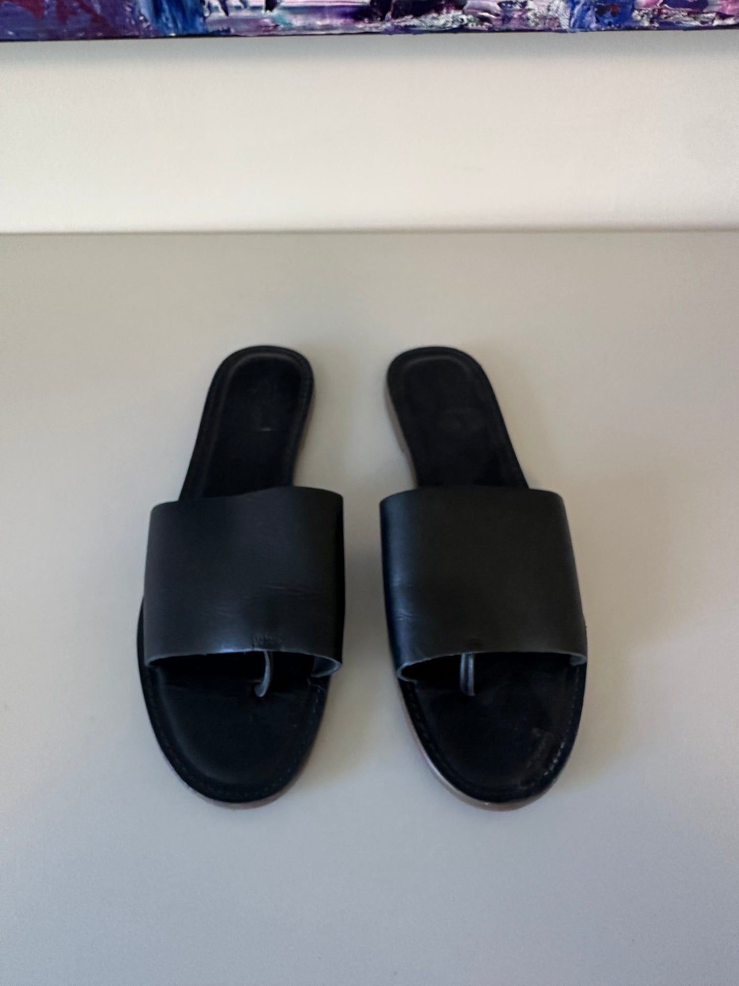 The Boardwalk Post Slide Sandal in True Black | Size 9