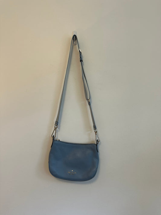 Kate Spade Light Blue Pebbled Leather Crossbody Bag with Striped Strap
