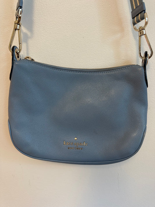 Kate Spade Light Blue Pebbled Leather Crossbody Bag with Striped Strap
