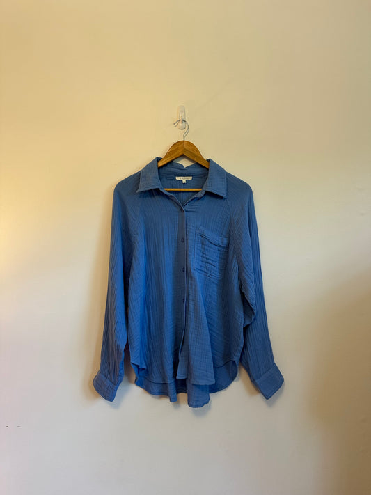 Z Supply Perfect Airy Cotton Gauze Button-Up Top in Blue | Size Large
