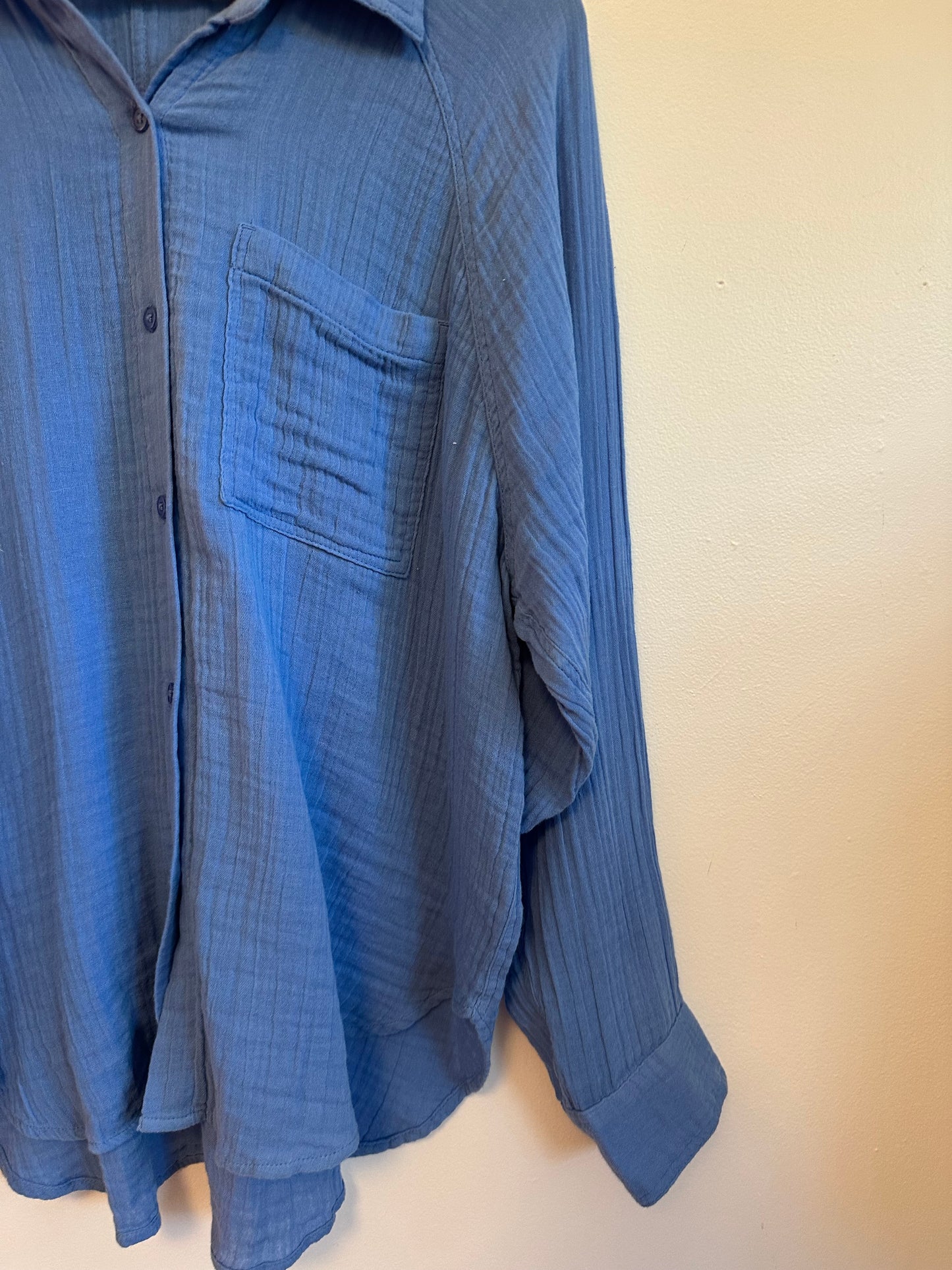 Z Supply Perfect Airy Cotton Gauze Button-Up Top in Blue | Size Large