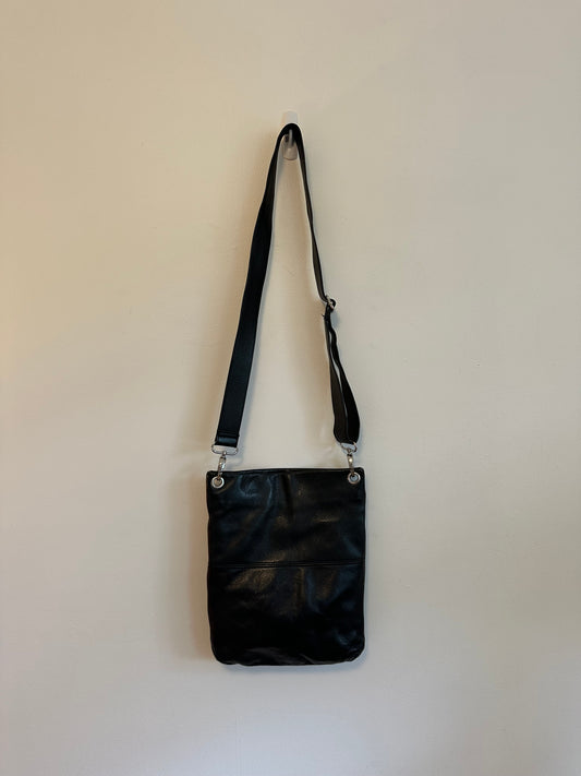 Margot Black Pebbled Leather Crossbody Bag with Silver Hardware