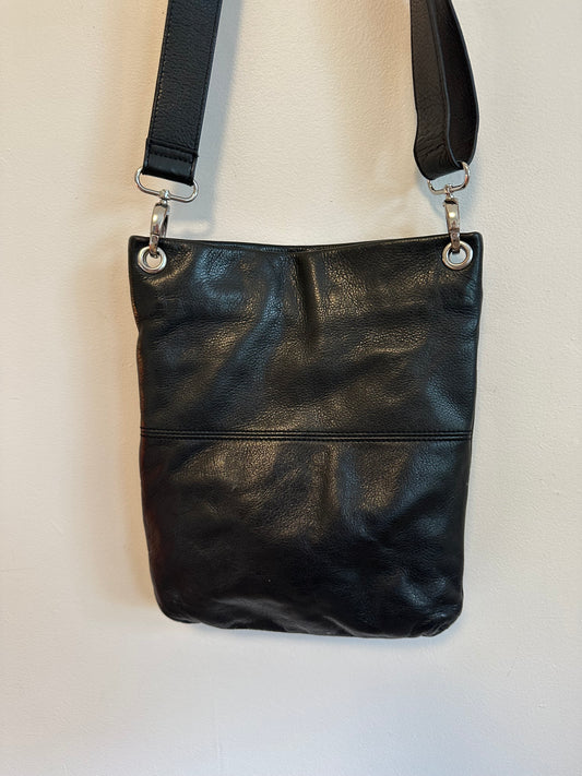 Margot Black Pebbled Leather Crossbody Bag with Silver Hardware