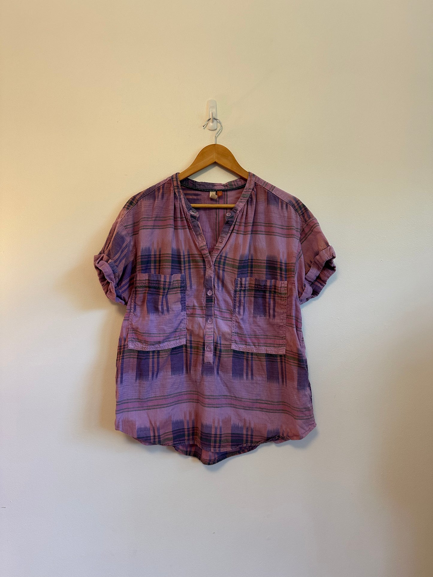 Anthropologie Pilcro Hannah Surf Purple Plaid Cotton Blouse | Size XL