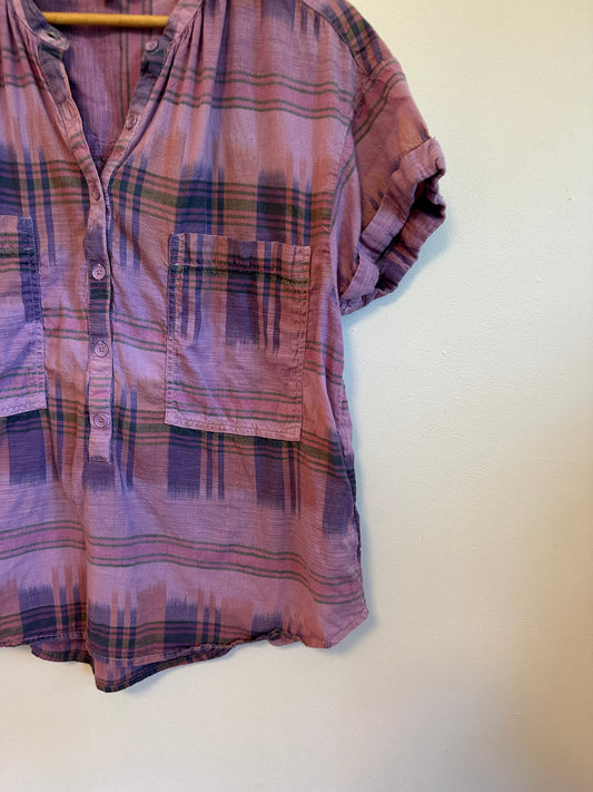Anthropologie Pilcro Hannah Surf Purple Plaid Cotton Blouse | Size XL