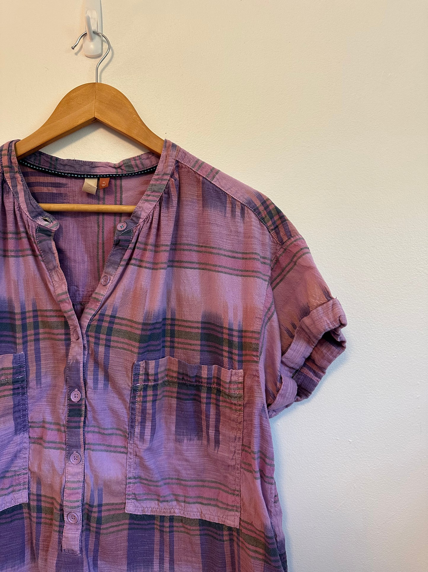 Anthropologie Pilcro Hannah Surf Purple Plaid Cotton Blouse | Size XL