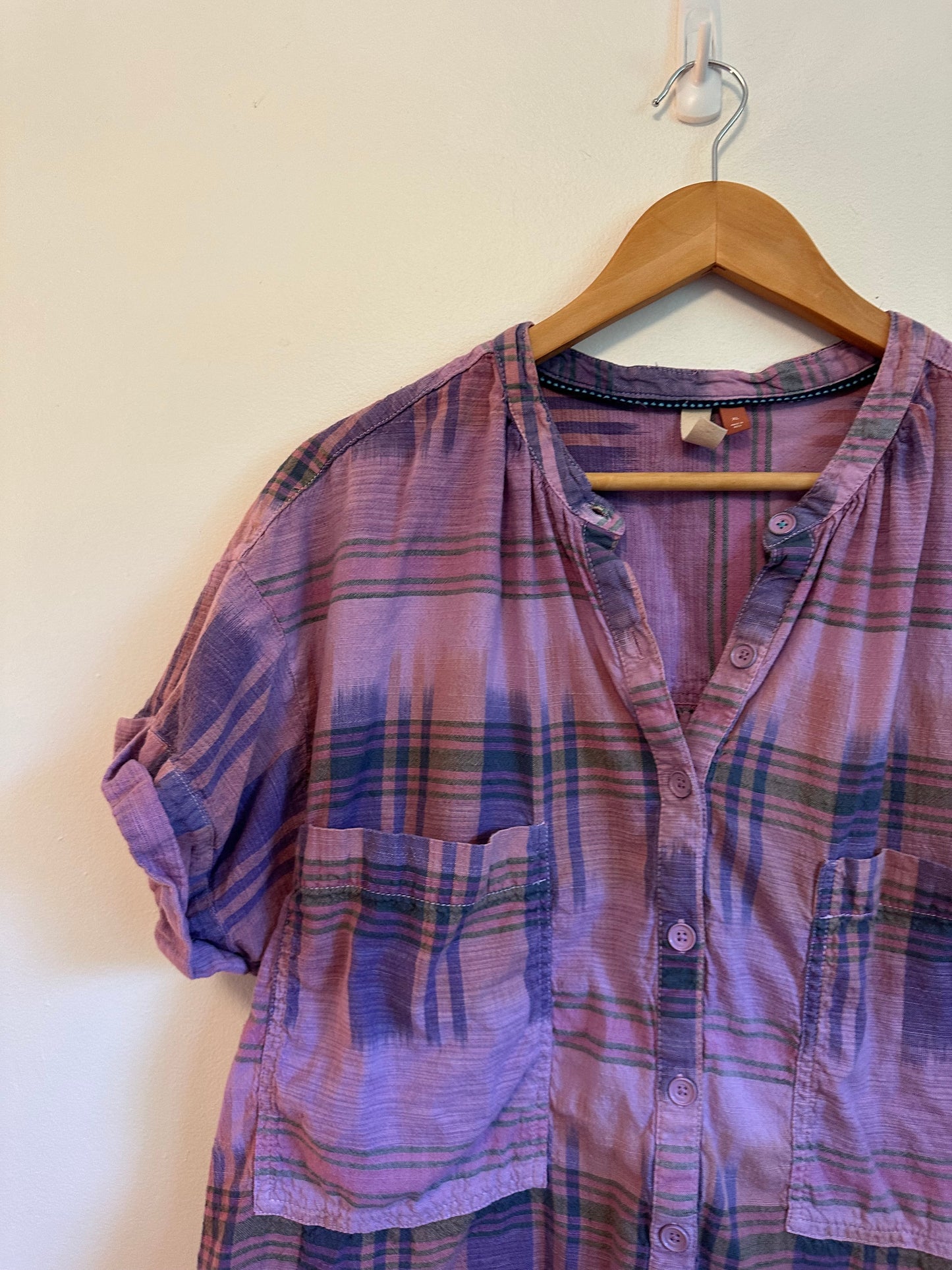 Anthropologie Pilcro Hannah Surf Purple Plaid Cotton Blouse | Size XL