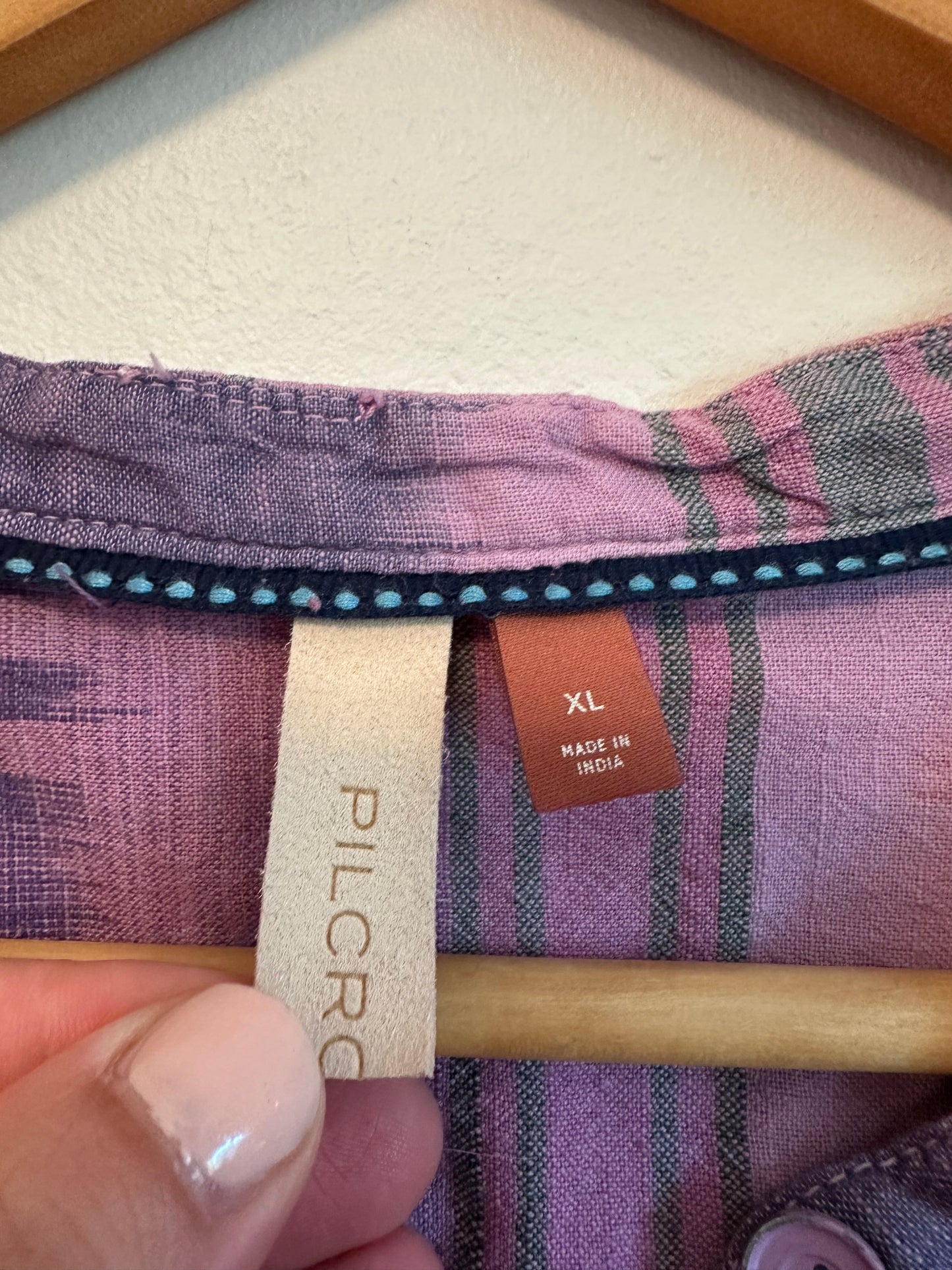 Anthropologie Pilcro Hannah Surf Purple Plaid Cotton Blouse | Size XL