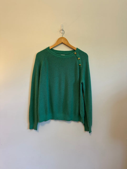 J.Crew Gold Button Raglan Crewneck Sweater in Green | Size XL
