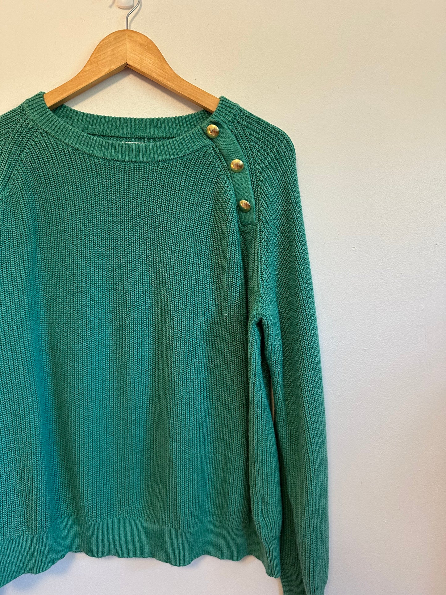 J.Crew Gold Button Raglan Crewneck Sweater in Green | Size XL
