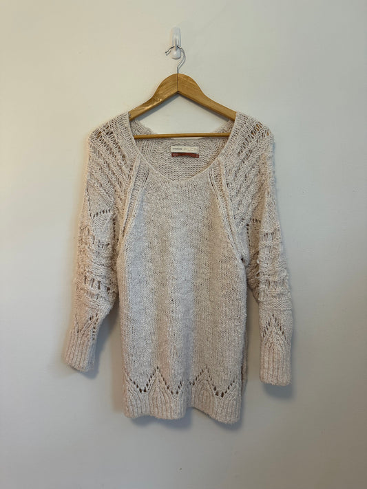 Anthropologie Pilcro Cream Pointelle Chunky Knit Cotton Blend Sweater | Size XS