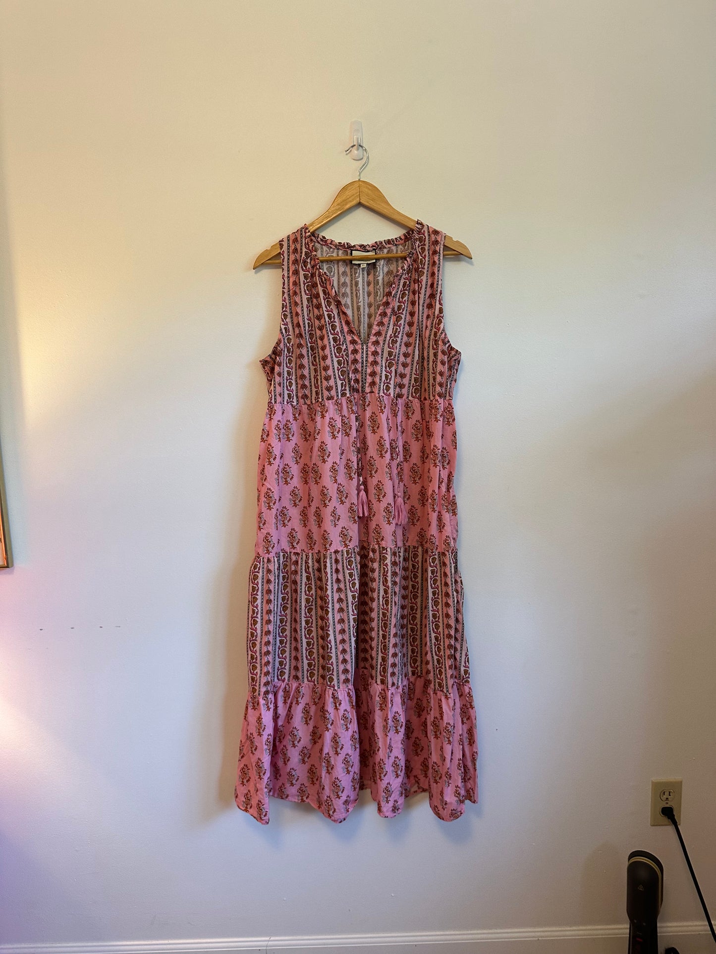 Tuckernuck Pink Cotton Tiered Ruffle Cotton Midi Dress | Size XL