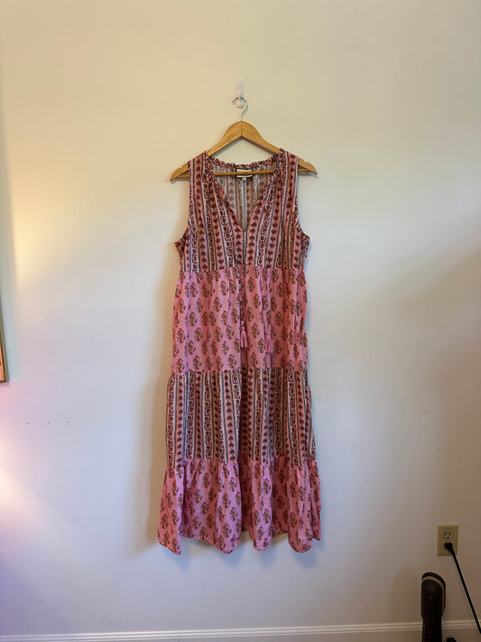 Tuckernuck Pink Cotton Tiered Ruffle Cotton Midi Dress | Size XL