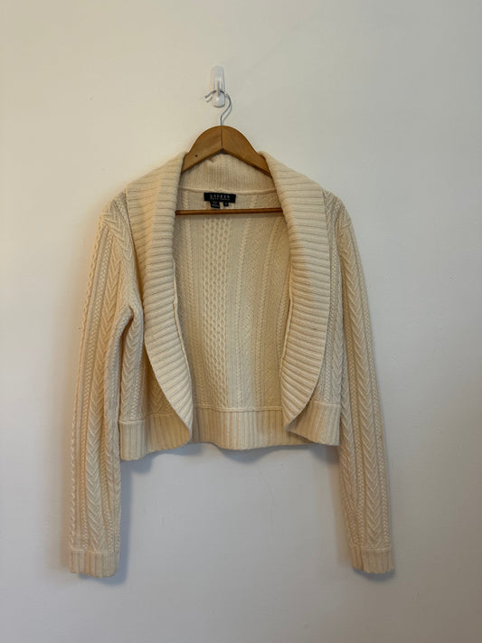Lauren Ralph Lauren Ivory Cable Knit Lambswool Shawl Cardigan Sweater | Size Medium