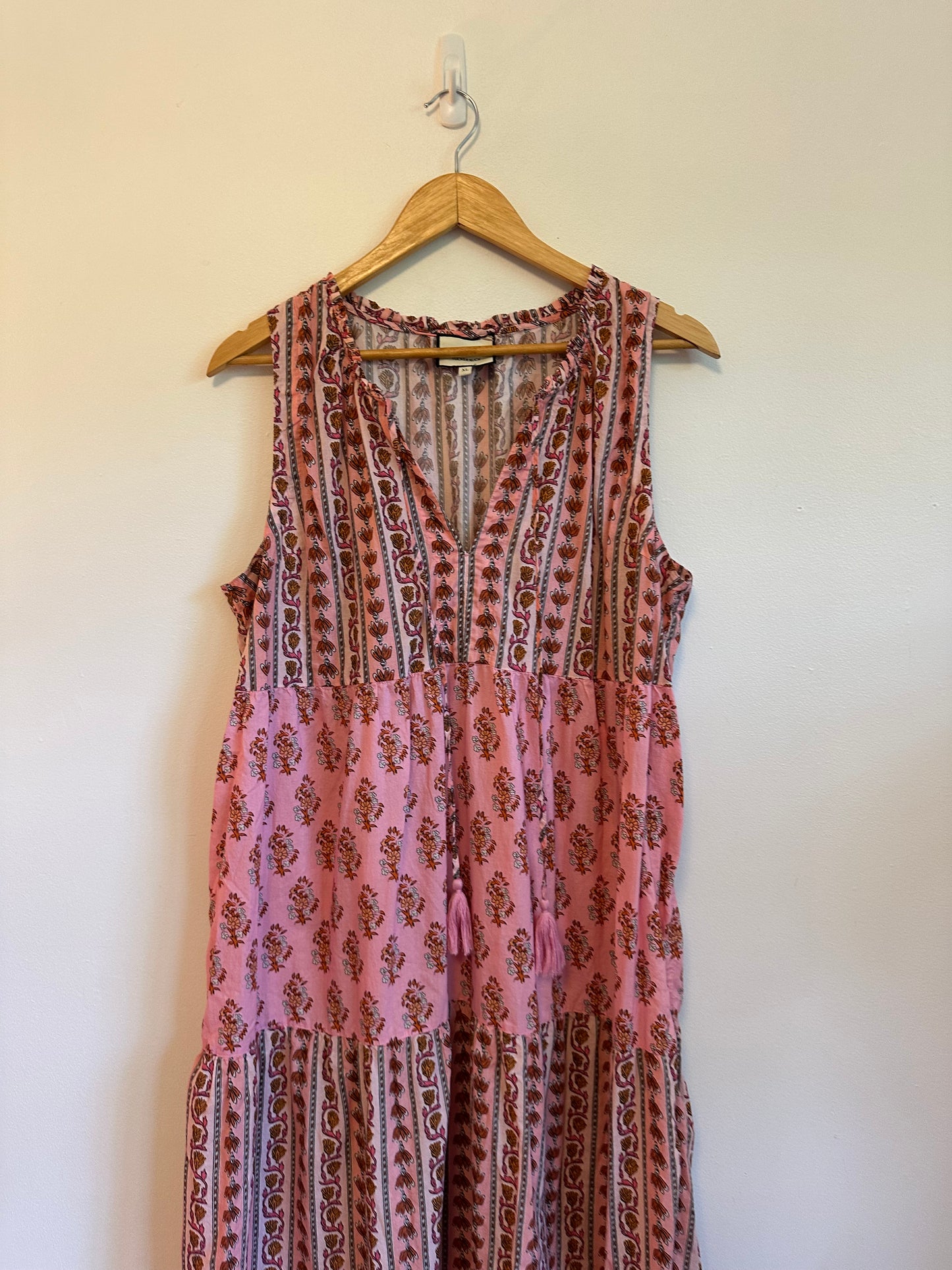 Tuckernuck Pink Cotton Tiered Ruffle Cotton Midi Dress | Size XL