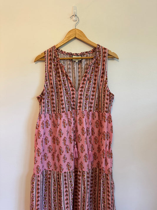 Tuckernuck Pink Cotton Tiered Ruffle Cotton Midi Dress | Size XL