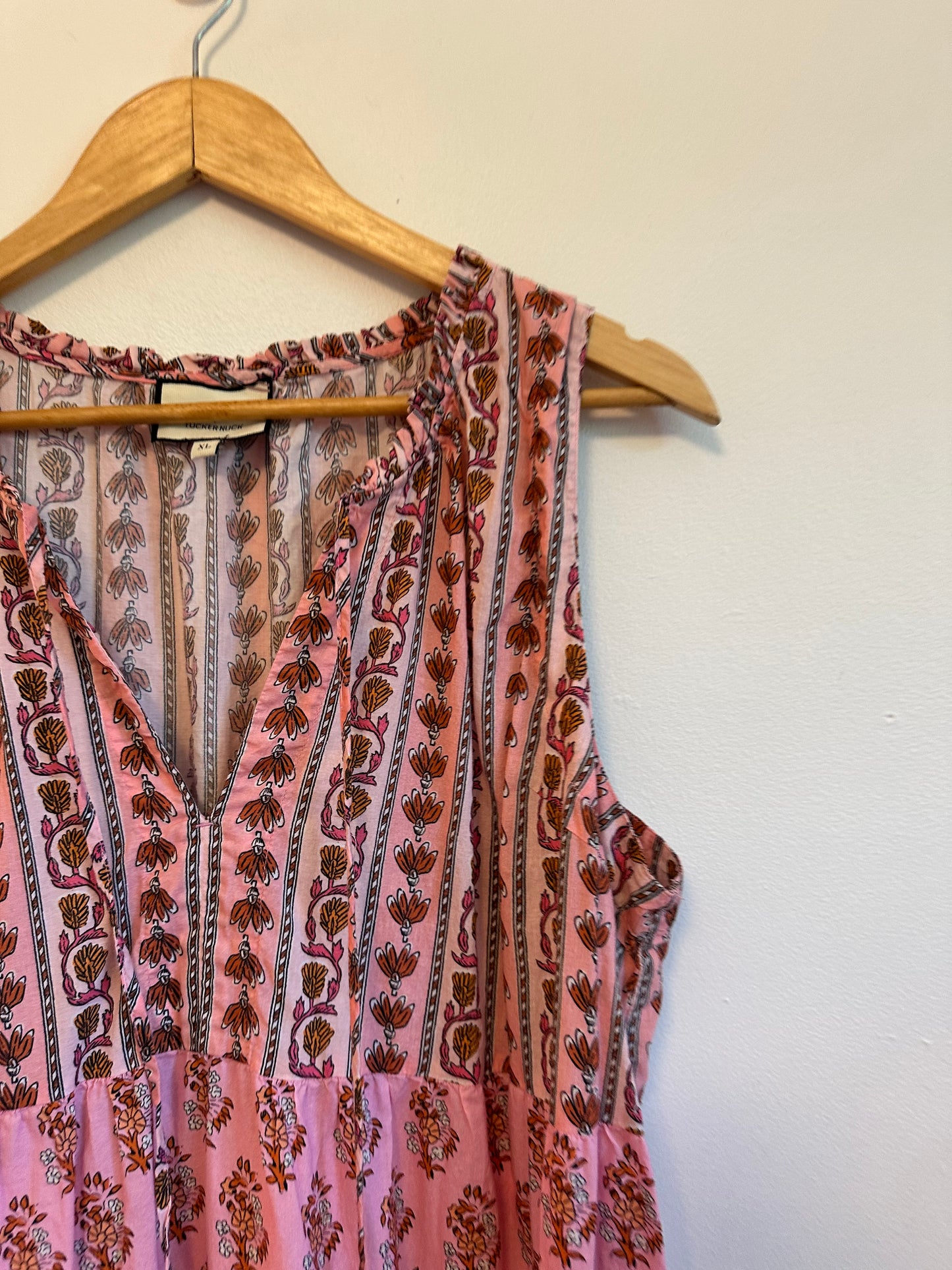 Tuckernuck Pink Cotton Tiered Ruffle Cotton Midi Dress | Size XL