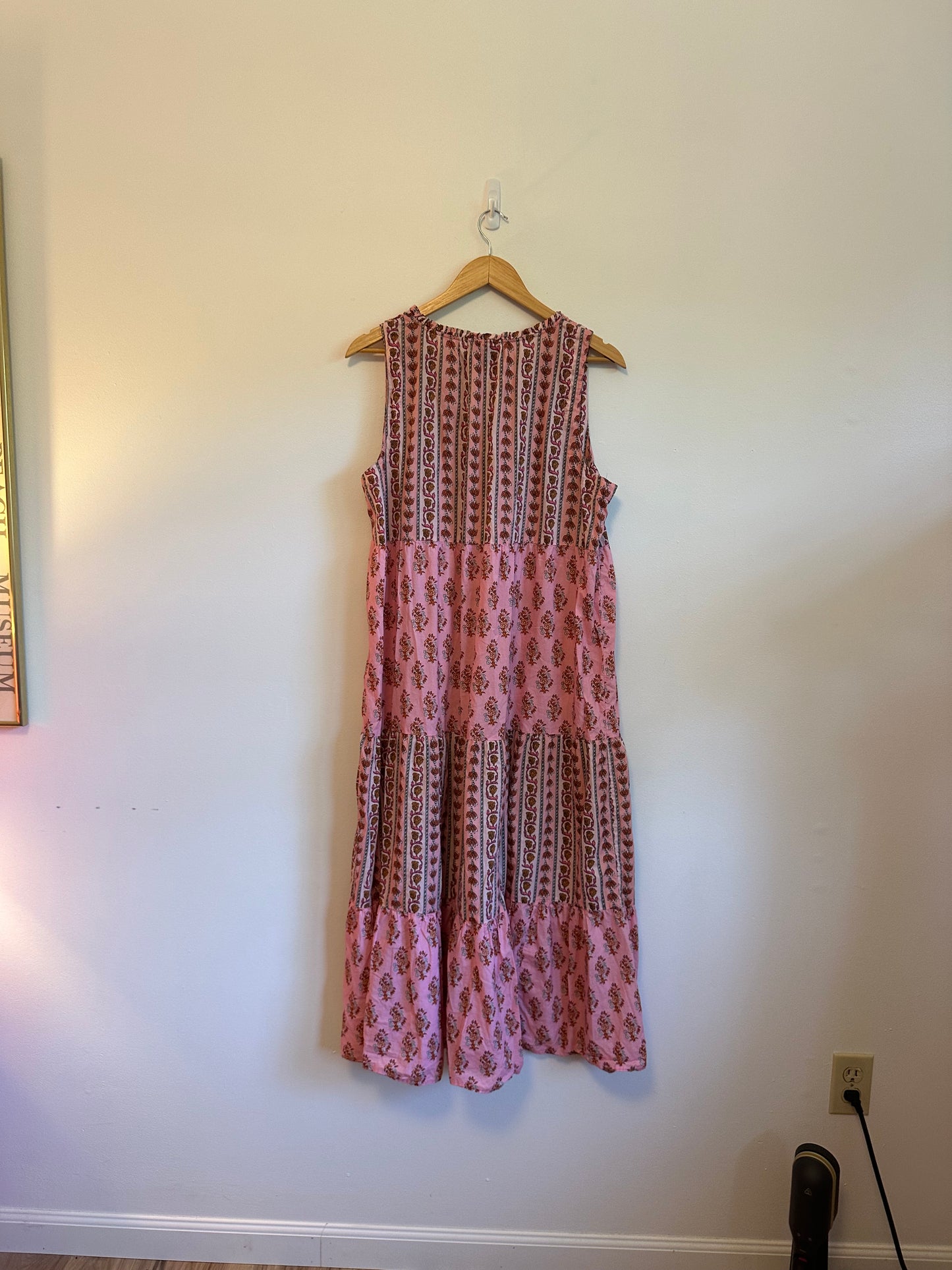 Tuckernuck Pink Cotton Tiered Ruffle Cotton Midi Dress | Size XL