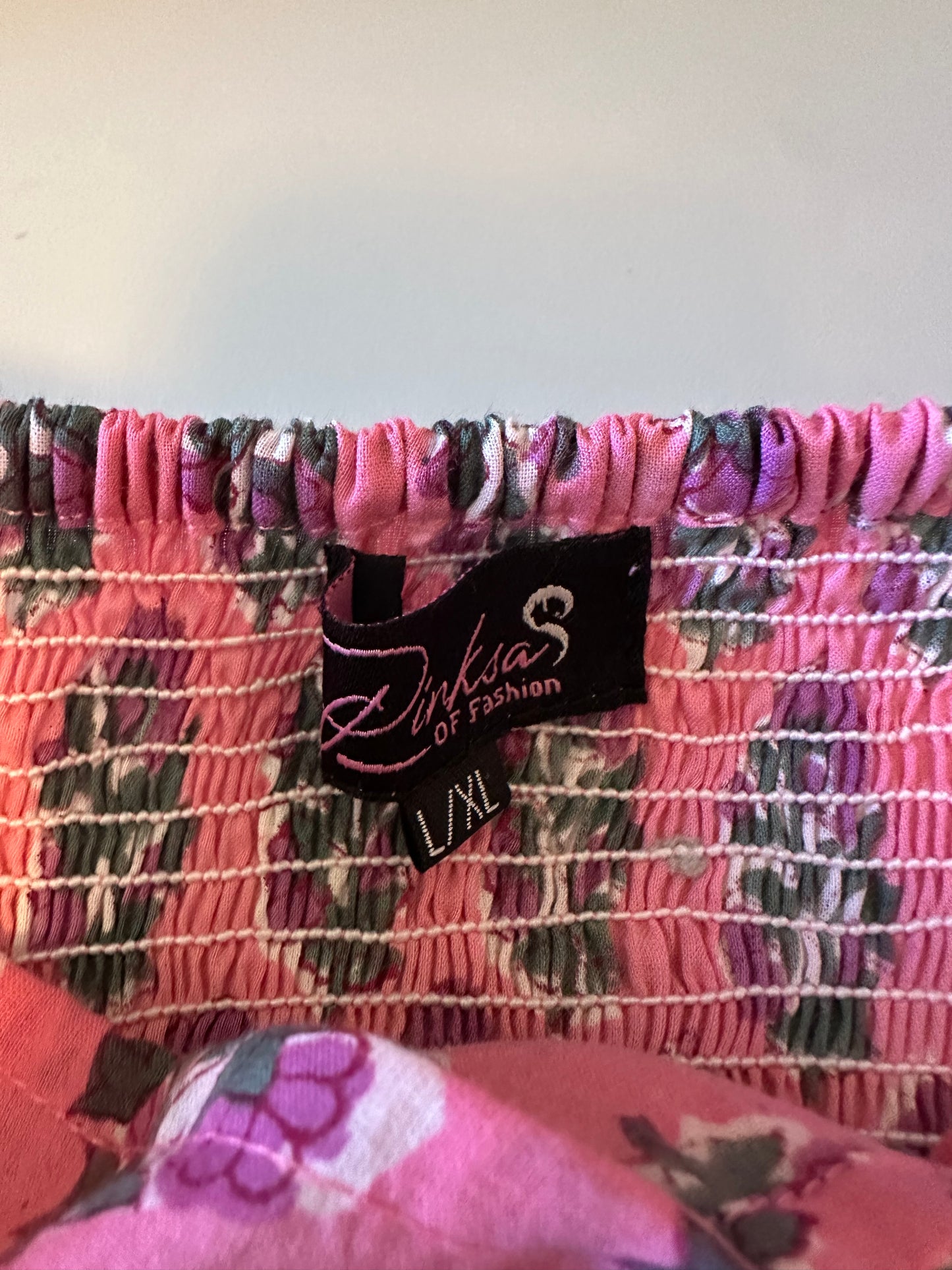 Pink Sleeveless Floral Smocked Cotton Maxi Dress | Size L/XL