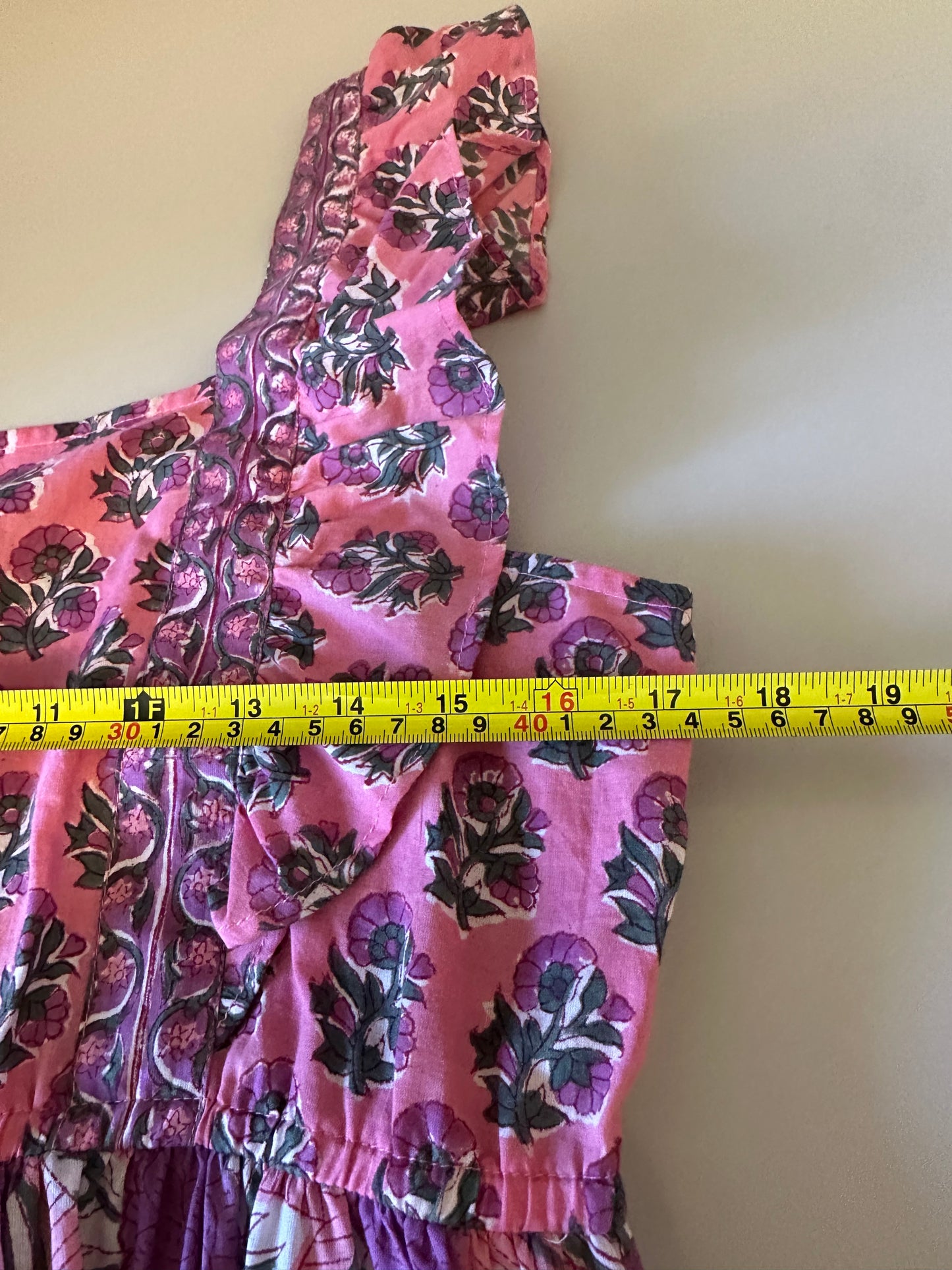 Pink Sleeveless Floral Smocked Cotton Maxi Dress | Size L/XL