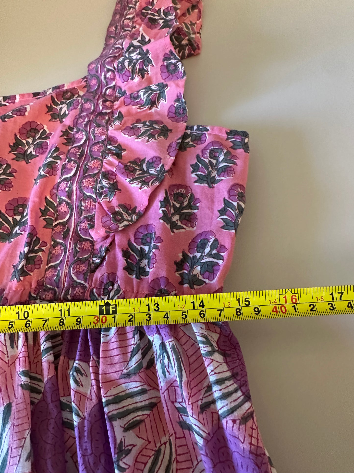 Pink Sleeveless Floral Smocked Cotton Maxi Dress | Size L/XL