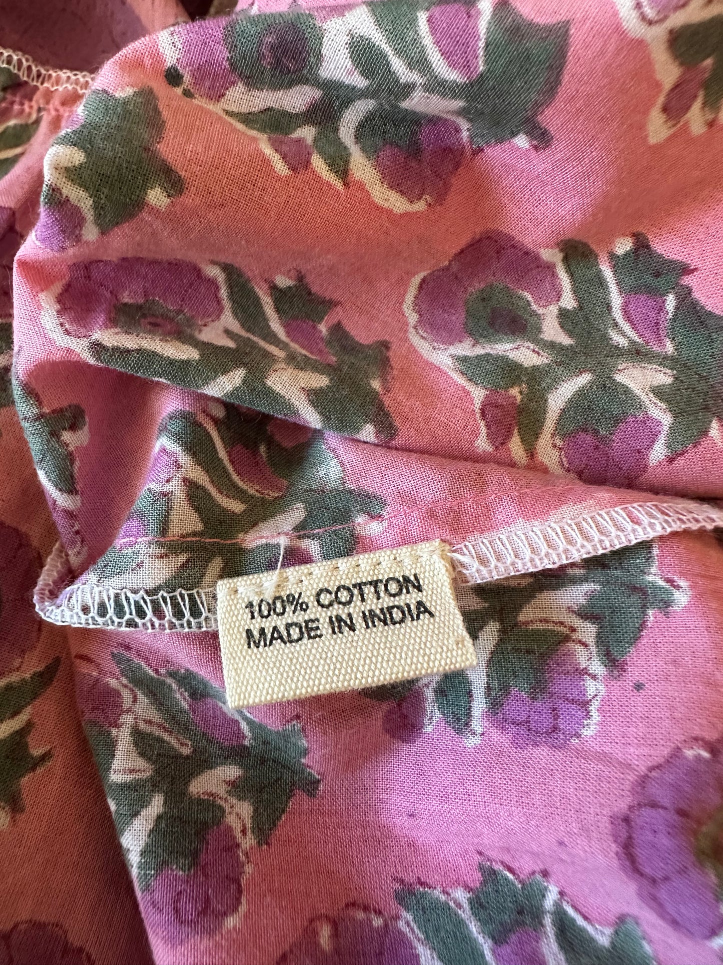 Pink Sleeveless Floral Smocked Cotton Maxi Dress | Size L/XL