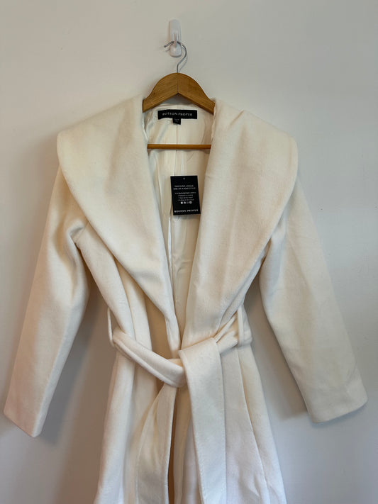 NWT Boston Proper Cream Shawl Collar Belted Wrap Coat | Size Medium