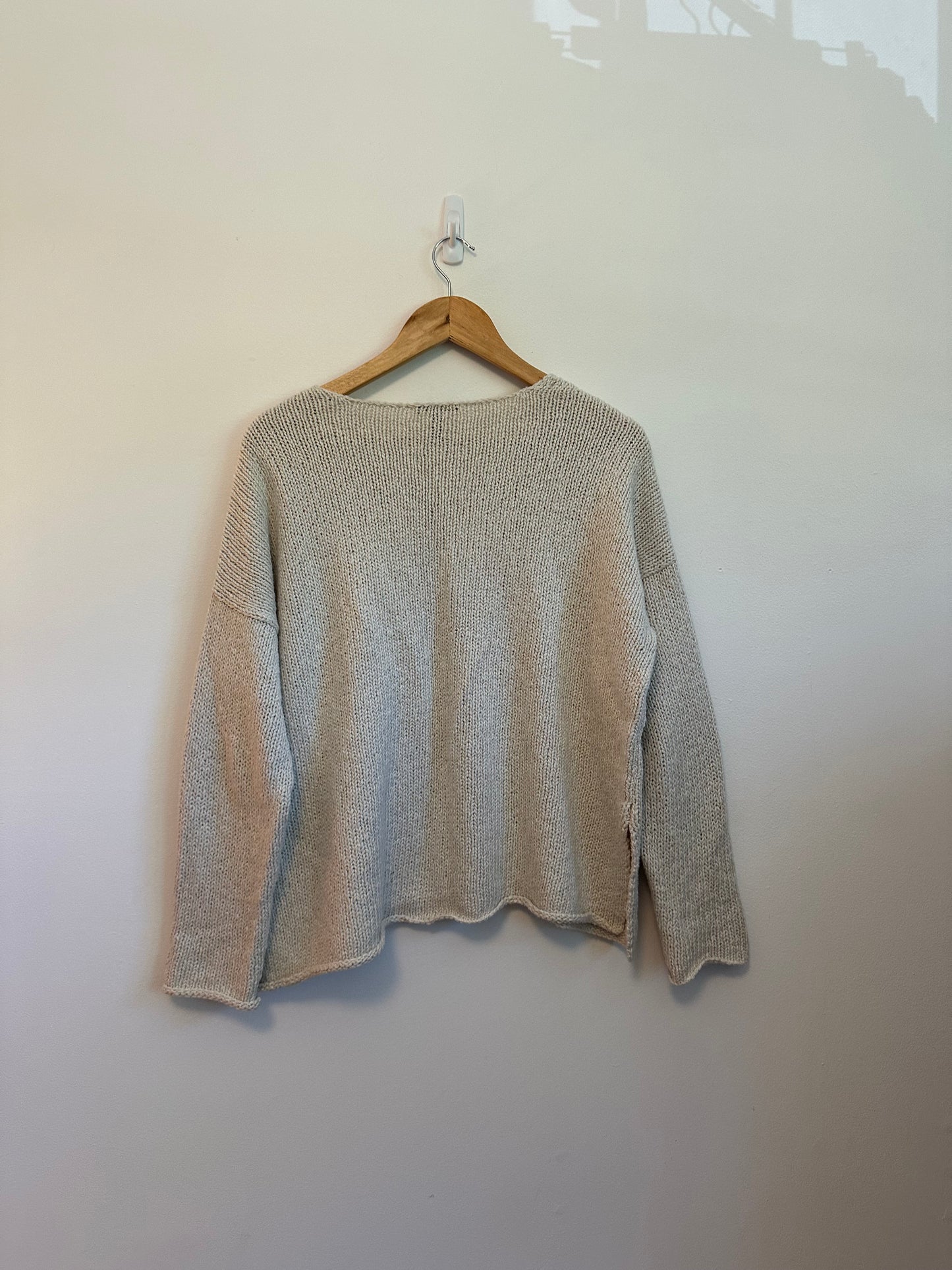 Eileen Fisher Organic Cotton V-Neck Sweater in Cream | Size Small
