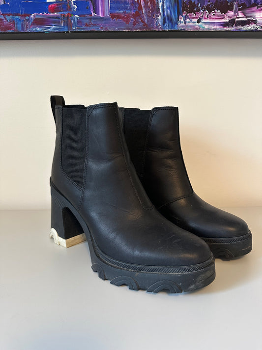 Sorel Brex Chelsea Black Leather Waterproof Chunky Heel Boots | Size 9.5