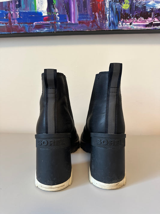 Sorel Brex Chelsea Black Leather Waterproof Chunky Heel Boots | Size 9.5
