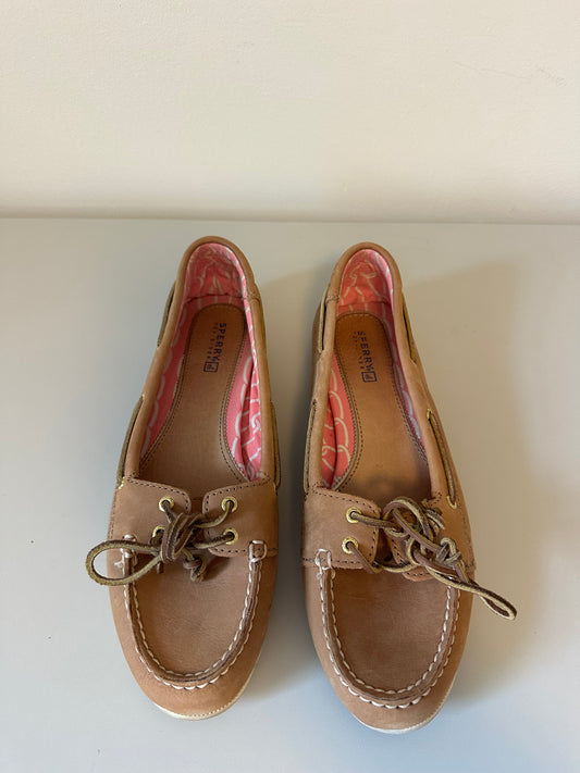 Sperry Top-Sider Tan Leather Boat Shoes with Pink Sole | Size 9.5