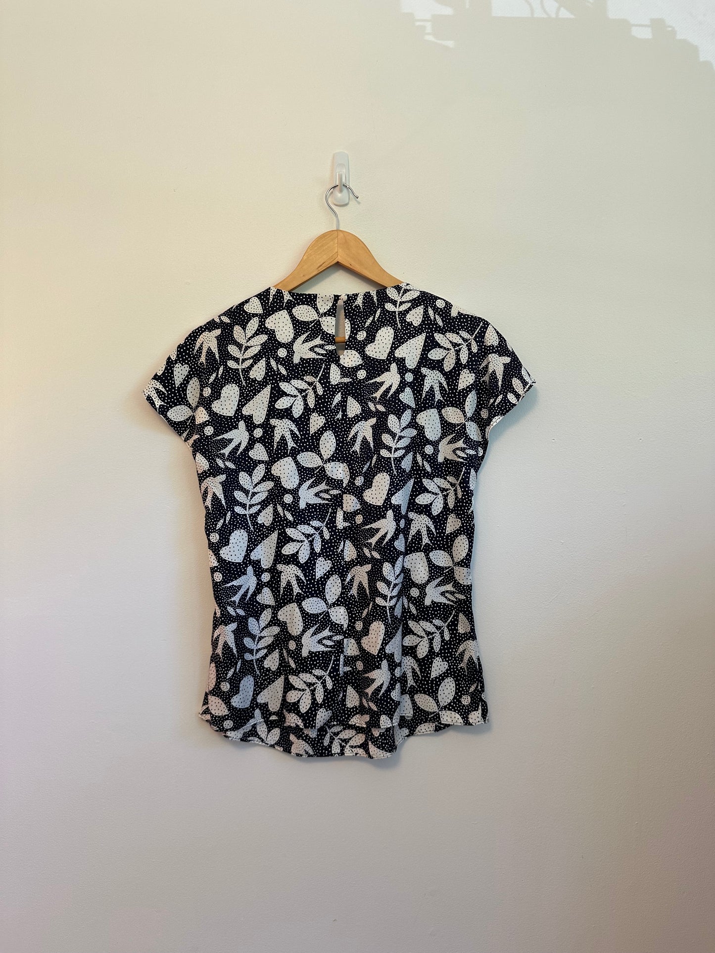 Boden Ravello Silk Blend Navy Patterned Top | Size 6