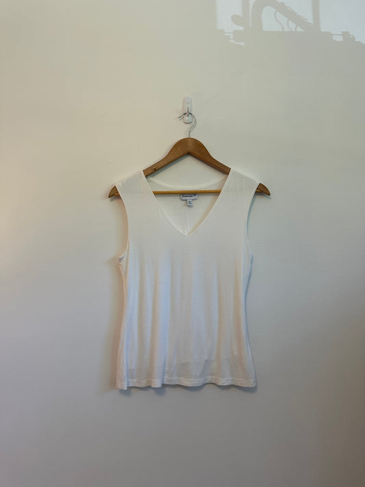 Veronica M White V-Neck Tank Top | Size Large