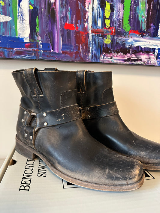 Frye Smith Harness Short Black Leather Ankle Boots | Size 10