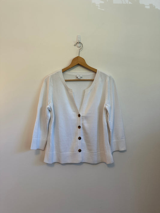 J. Jill Button Front Cardigan in White Cotton | Size Medium Petite